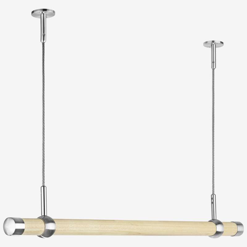 Garderobenstange - Kleiderstange abgehängt Deckenmontage Holz Edelstahl - Bild 3